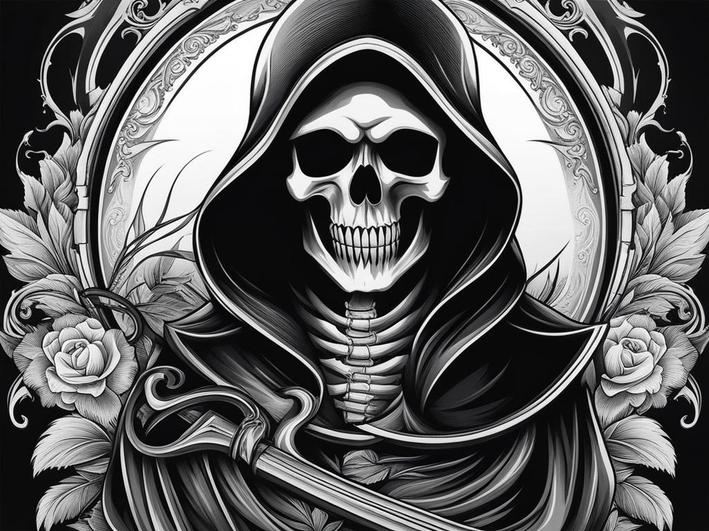 grim reaper tattoo black and white design 