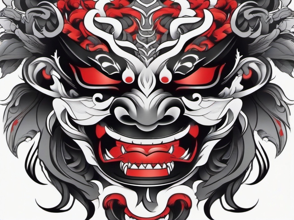 irezumi oni mask  simple color tattoo,white background,minimal