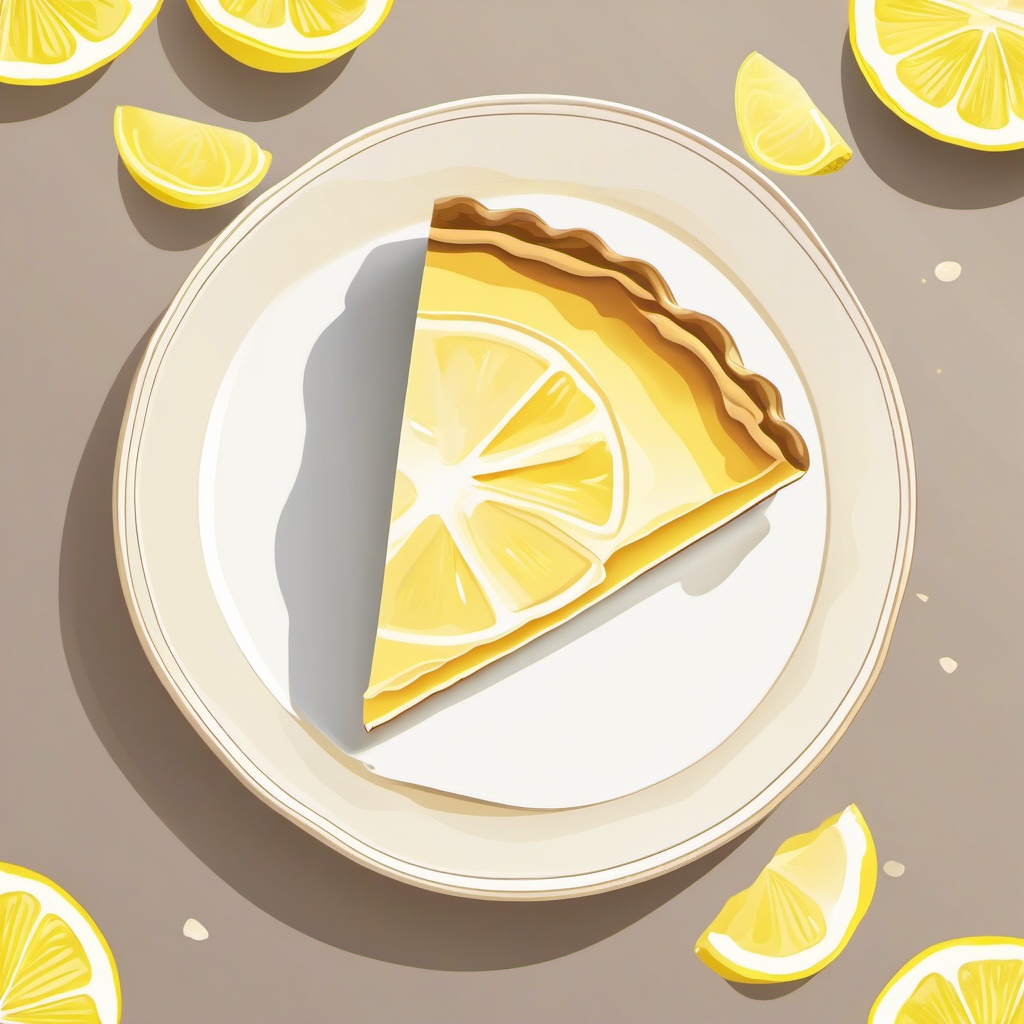 Lemon Meringue Pie Slice Clipart - A slice of lemon meringue pie with lemon slices.  color vector clipart, minimal style