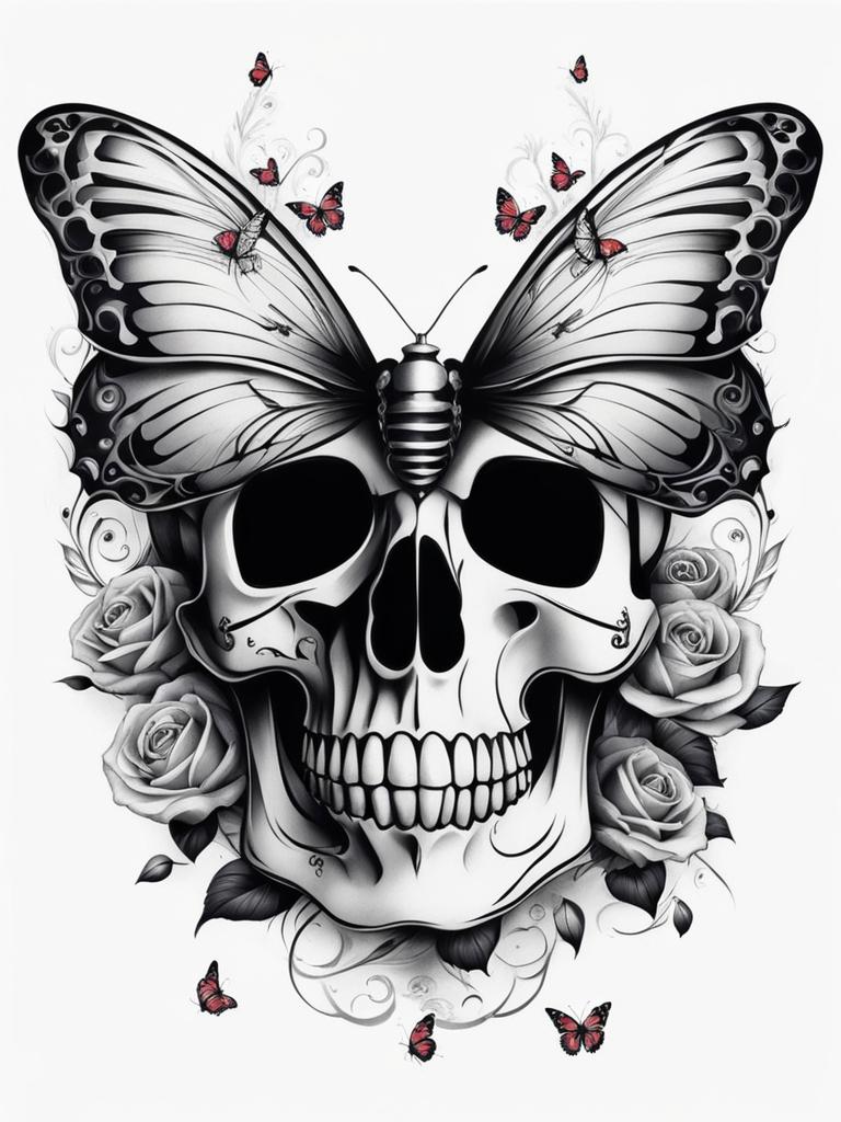 Skull butterfly tattoo,Unique tattoos combining skulls and butterflies. tattoo design, white background