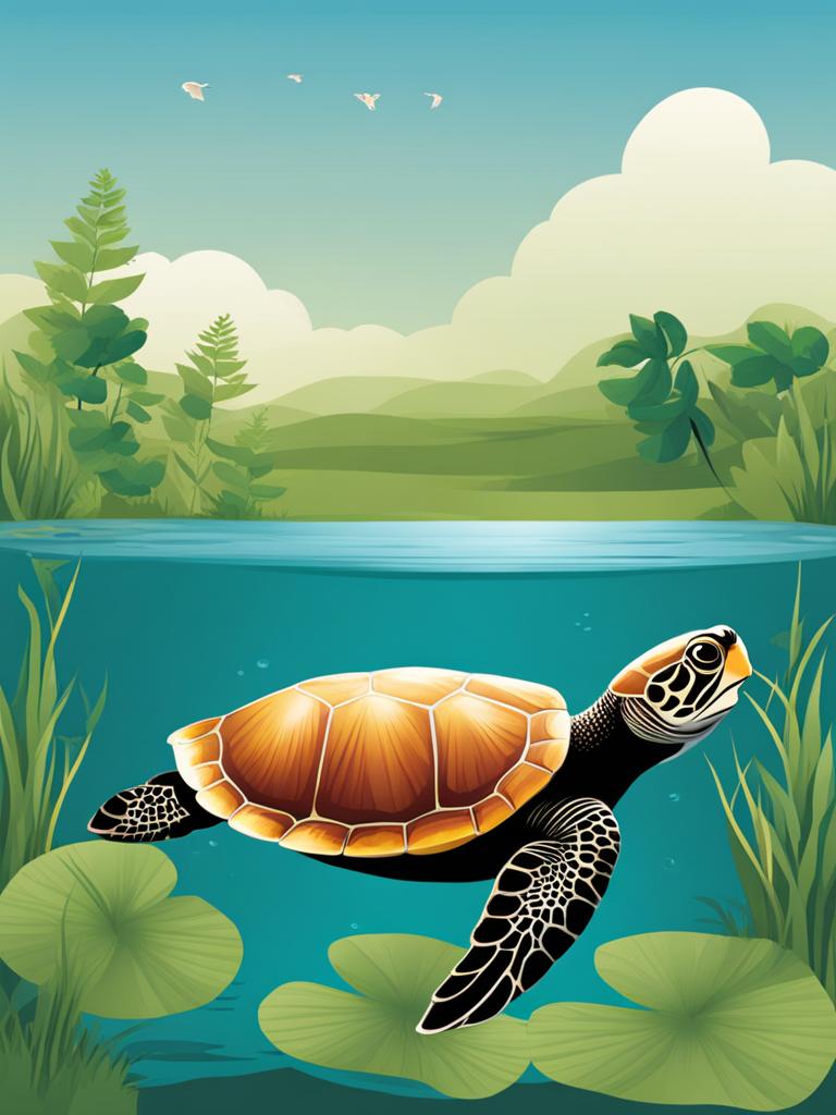 turtle clipart: swimming gracefully in a tranquil pond. 