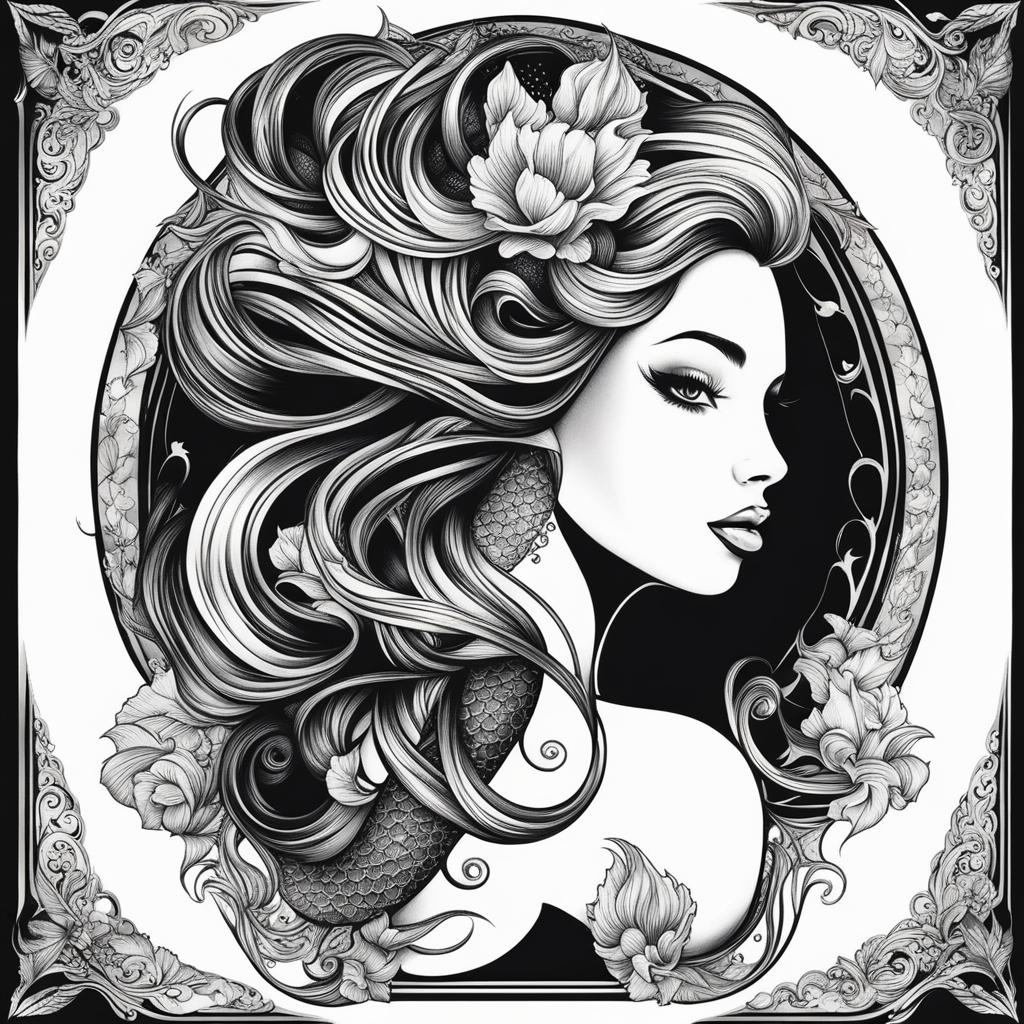 mermaid tattoo black and white design 