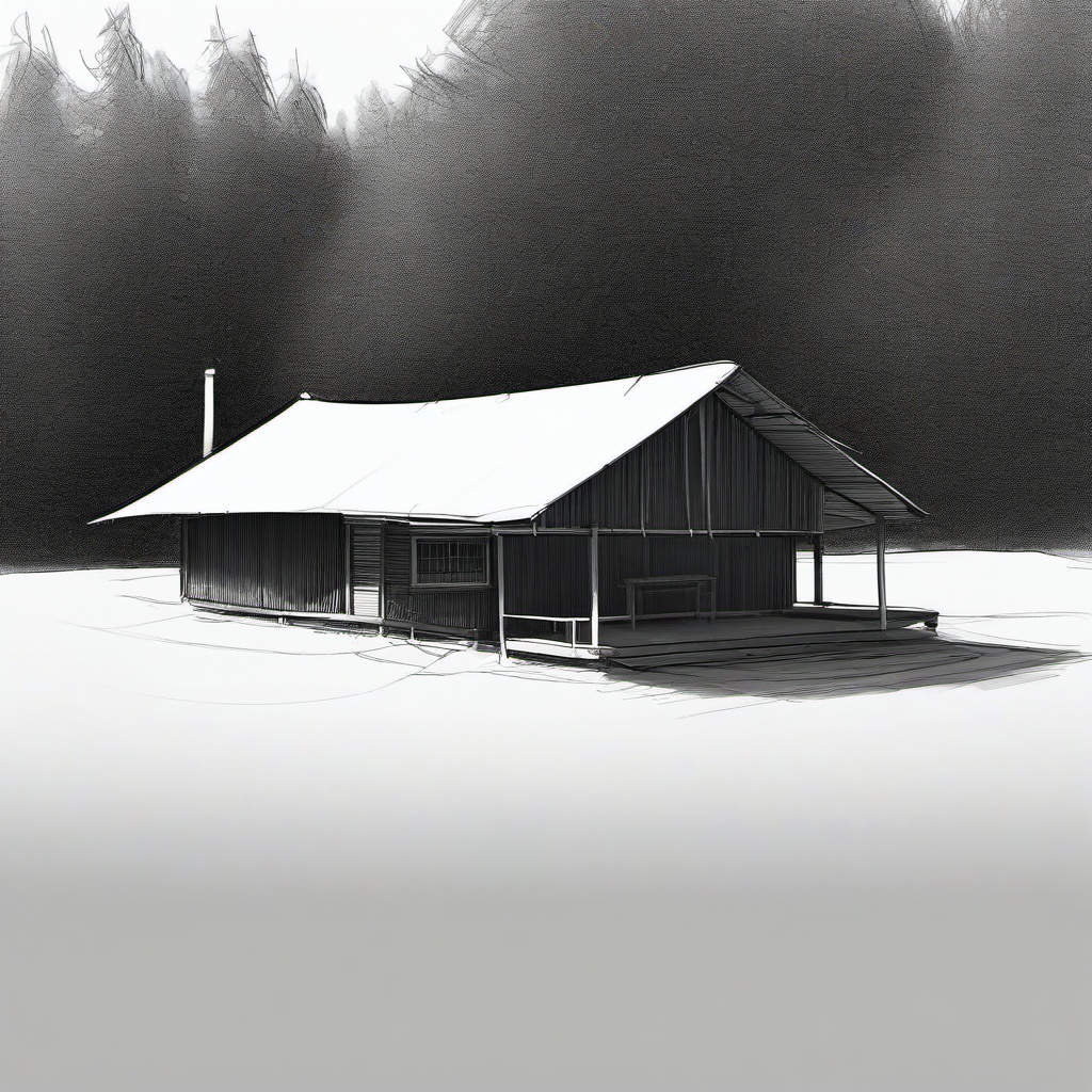 sketch of a hut  minimal rough sketch scribbles,doodles,black and white