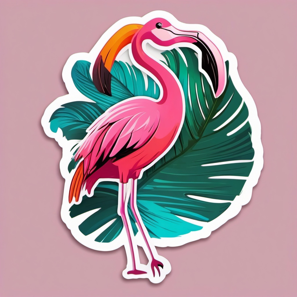 Funky Flamingo sticker- Flamboyant Bird Boogie, , sticker vector art, minimalist design