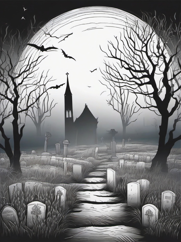 Ghastly Fog Coloring Pages - Spooky Mist Covering the Graveyard  minimal black outline printable sheet, coloring page