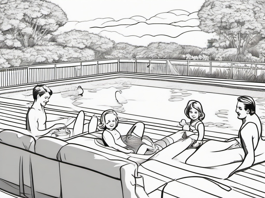 Family enjoying a day at the pool  simple coloring pages