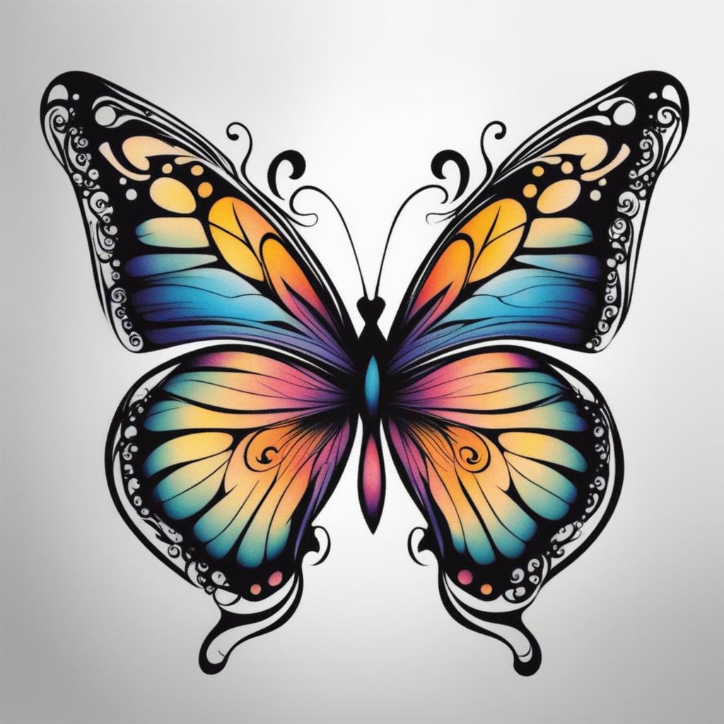 Mother daughter butterfly tattoos, Tattoos symbolizing the special bond between mothers and daughters.  viviid colors, white background, tattoo design