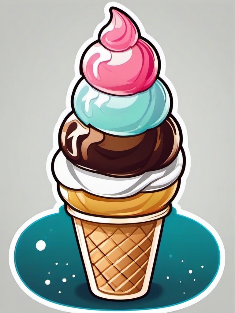 Cute Ice Cream sticker- Sweet Frozen Delight, , color sticker vector art