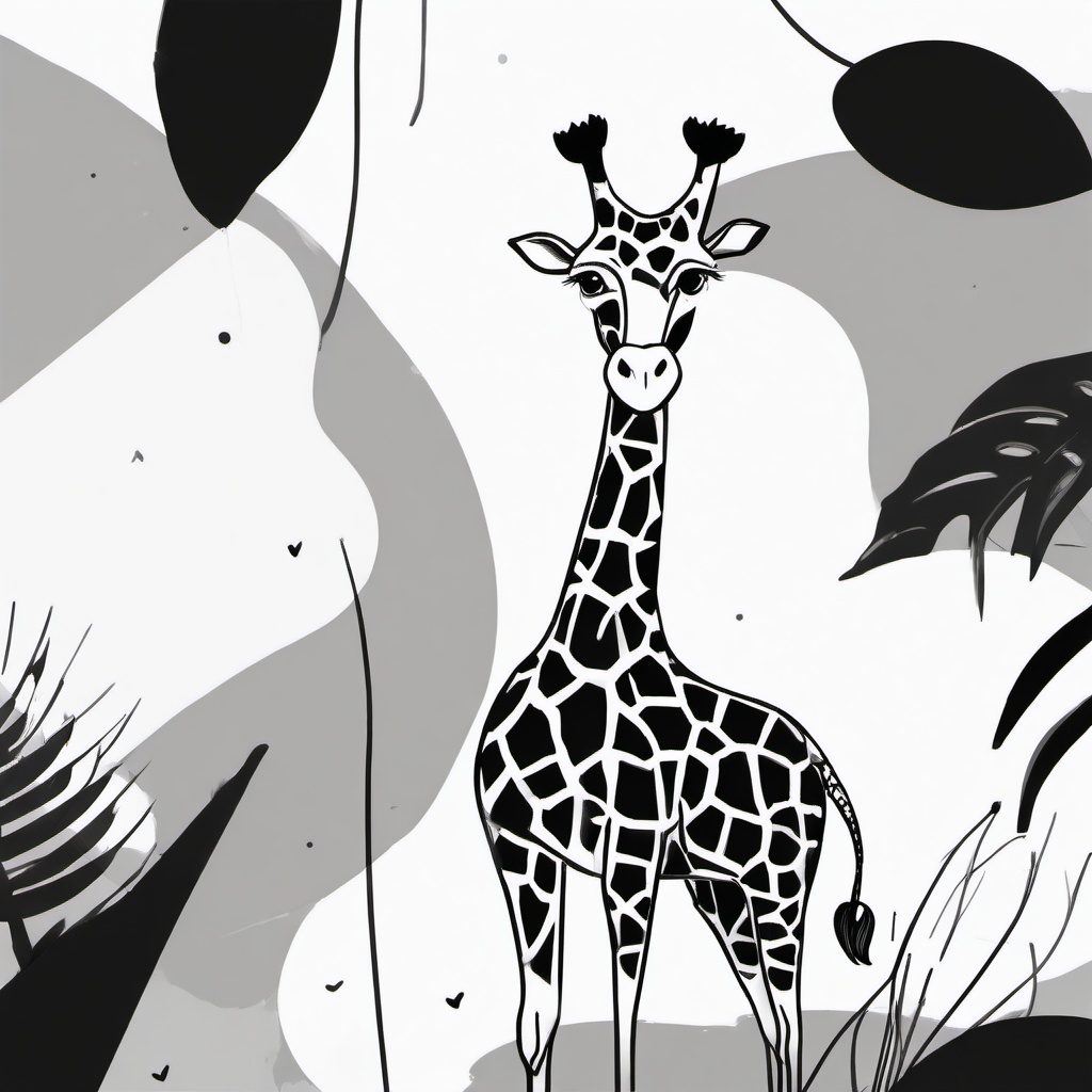 drawing of a cartoon giraffe  minimal rough sketch scribbles,doodles,black and white