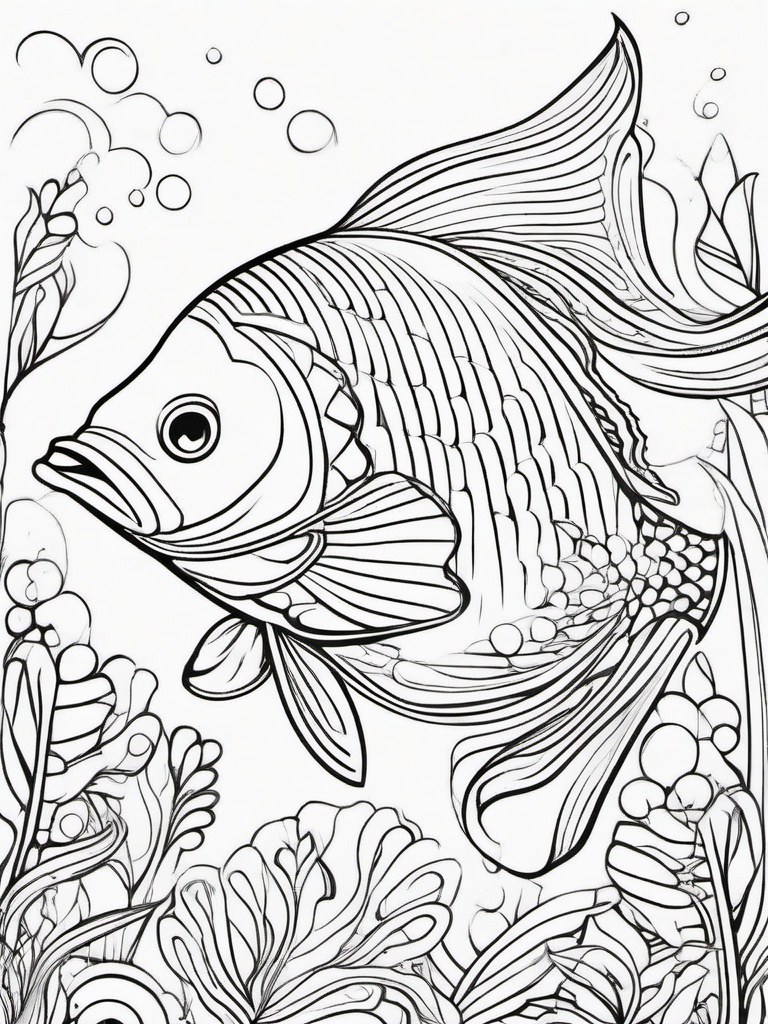 Fish Coloring Pages - Fish with a whimsical design and patterns  simple coloring pages