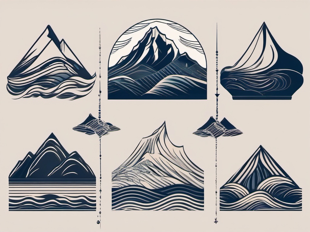 Mountain and Wave Tattoo - Blends mountain and wave motifs, symbolizing the meeting of earth and sea forces.  simple tattoo design