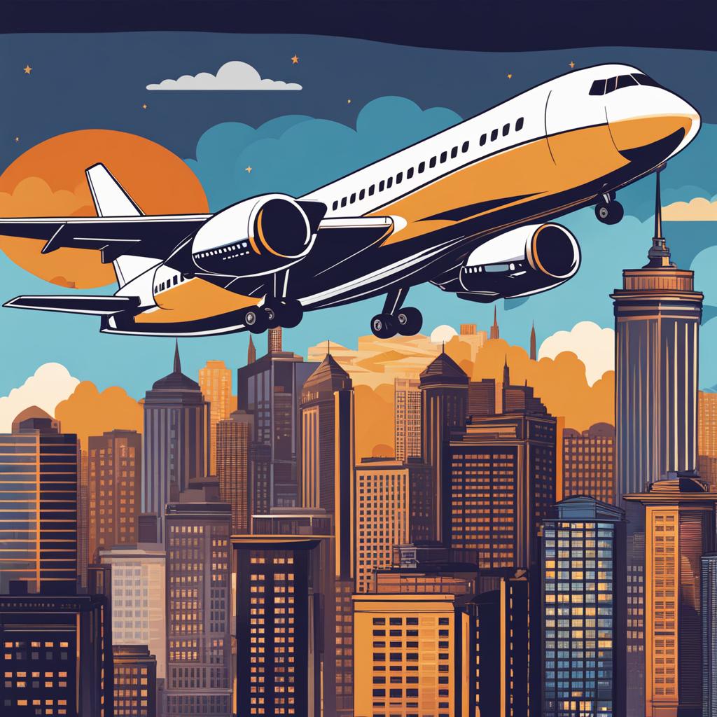 airplane clipart,soaring above a bustling cityscape 