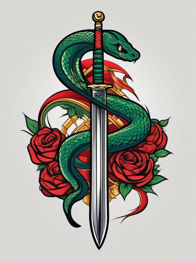 snake on sword tattoo  simple vector color tattoo