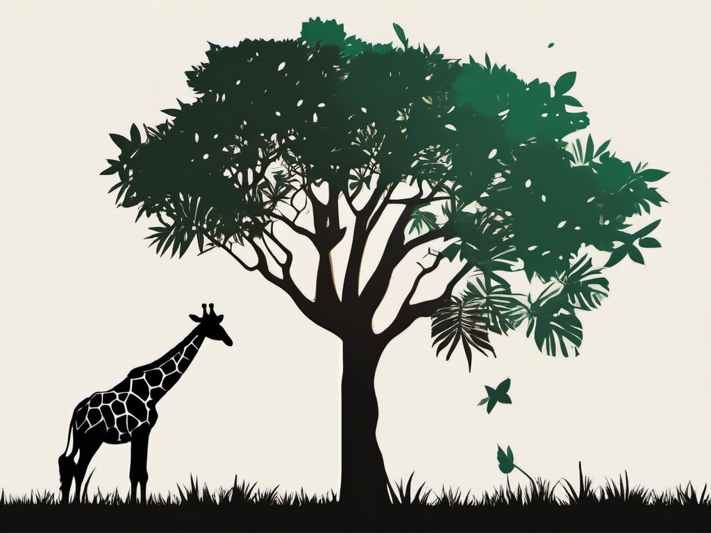 Giraffe Sticker - A tall giraffe reaching for leaves on a tree. ,vector color sticker art,minimal