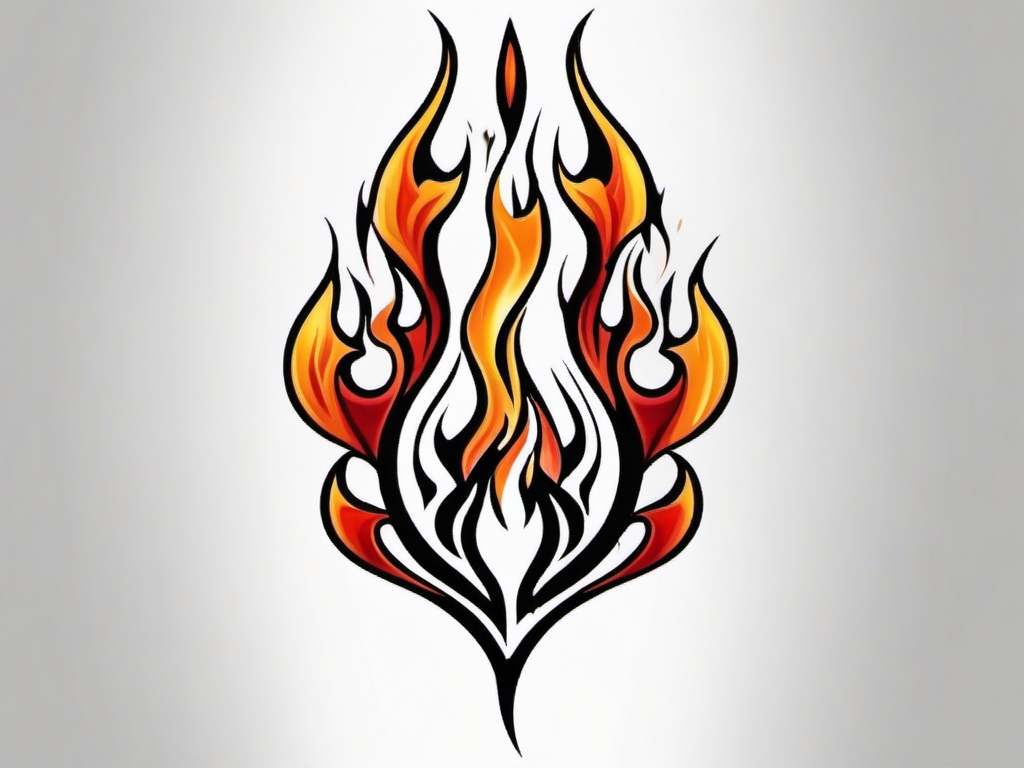 flames tattoo  simple color tattoo style,white background