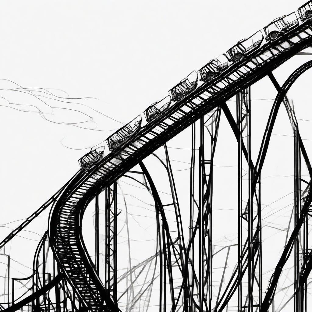 drawing of roller coaster  minimal rough scribbles,doodles,black and white