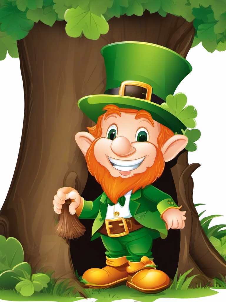 Leprechaun clipart - leprechaun hiding behind a tree  