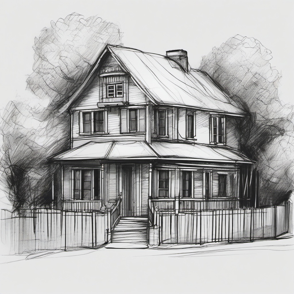 a sketch of a house  minimal rough scribbles,doodles,black and white