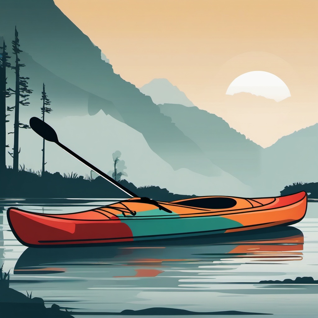 Kayak and Paddle clipart - A kayak and a paddle ready for adventure., ,vector color clipart,minimal