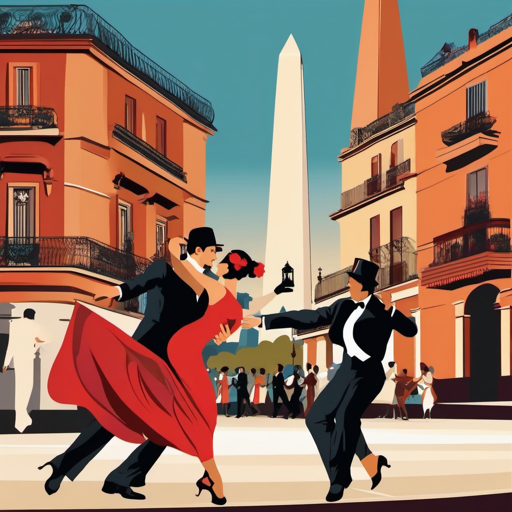 Buenos Aires clipart - Obelisco and Tango dancers in Argentina,  color vector clipart