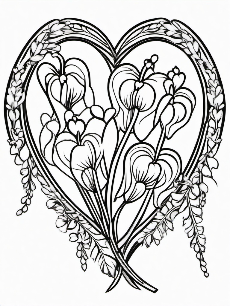 Floral Bleeding Hearts - Unique, heart-shaped flowers on arching stems.  outling,coloring pages,black and white