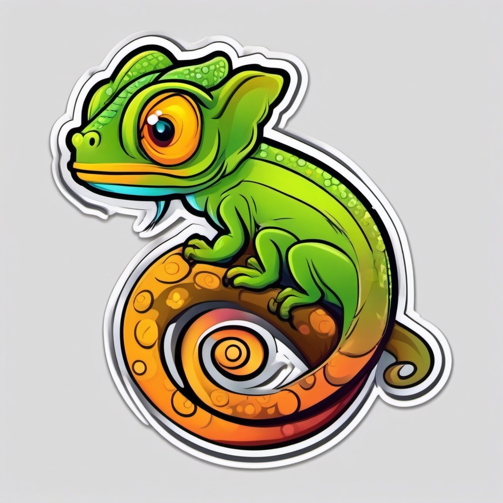 Chameleon cartoon - color-changing lizard with a curly tail  cartoon sticker style