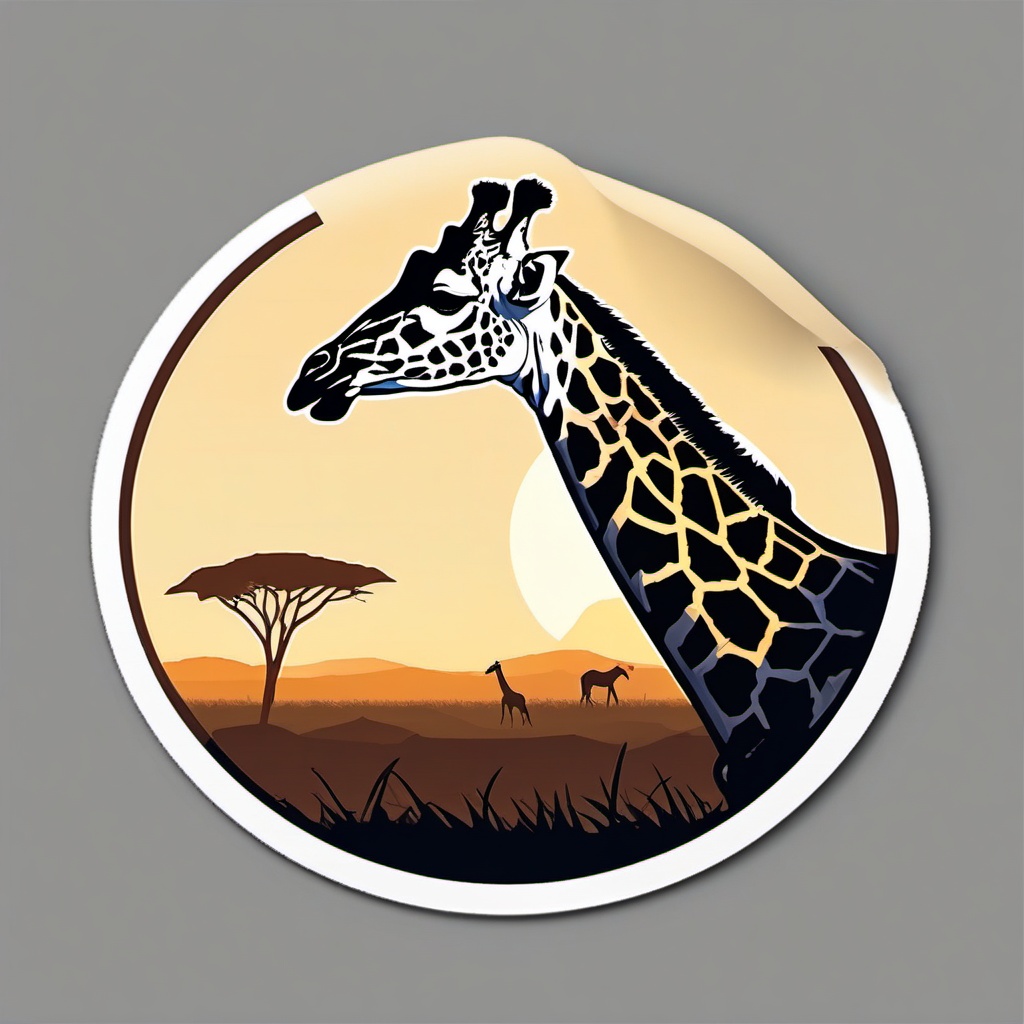 Giraffe Grazing in Savannah Emoji Sticker - Graceful wildlife on the African plains, , sticker vector art, minimalist design