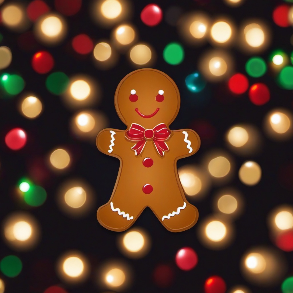 Gingerbread Man clipart - gingerbread man with a background of Christmas lights  