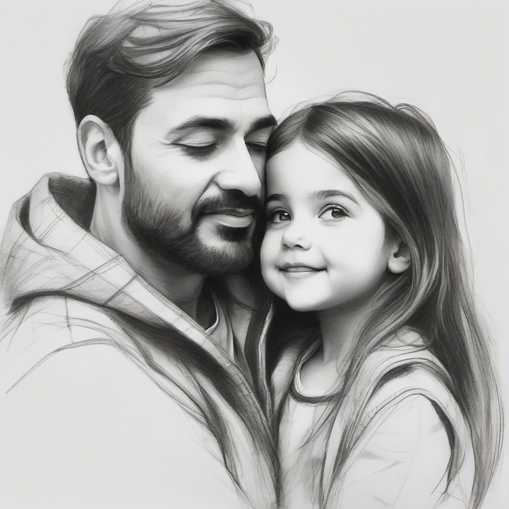 pencil sketch of father and daughter  minimal rough sketch scribbles,doodles,black and white