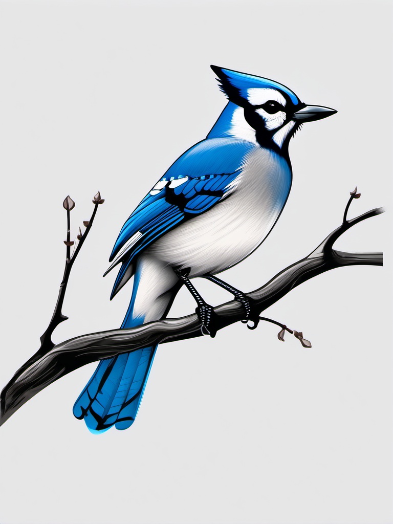 Blue Jay Tattoo - Blue jay on a twig  minimalist tattoo design, white background