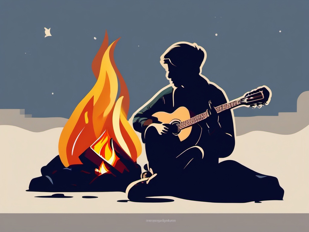 Person clipart - person playing guitar by the campfire  color,minimalist,vector clipart