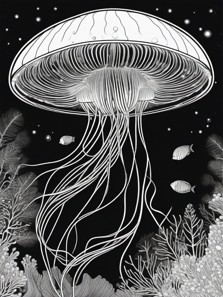 Sea Animal Coloring Pages - Jellyfish glowing in the dark ocean  simple coloring pages