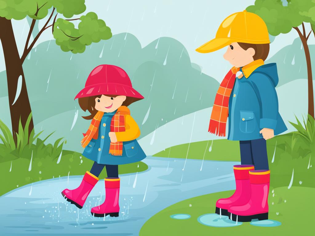 rain boots clipart - splashing in puddles on a rainy day. 