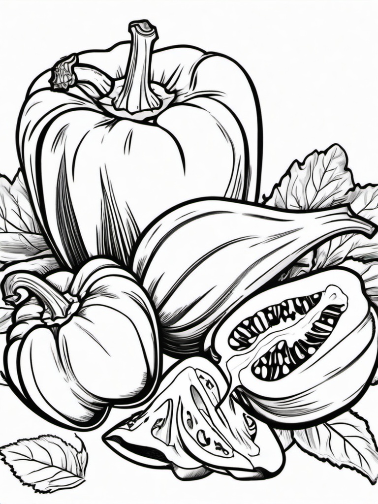 Vegetable Coloring Pages - Red bell pepper sliced open  simple coloring pages