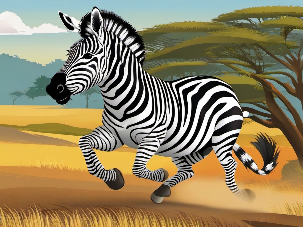 Zebra Cartoon - Cartoon of zebra running on savannah  