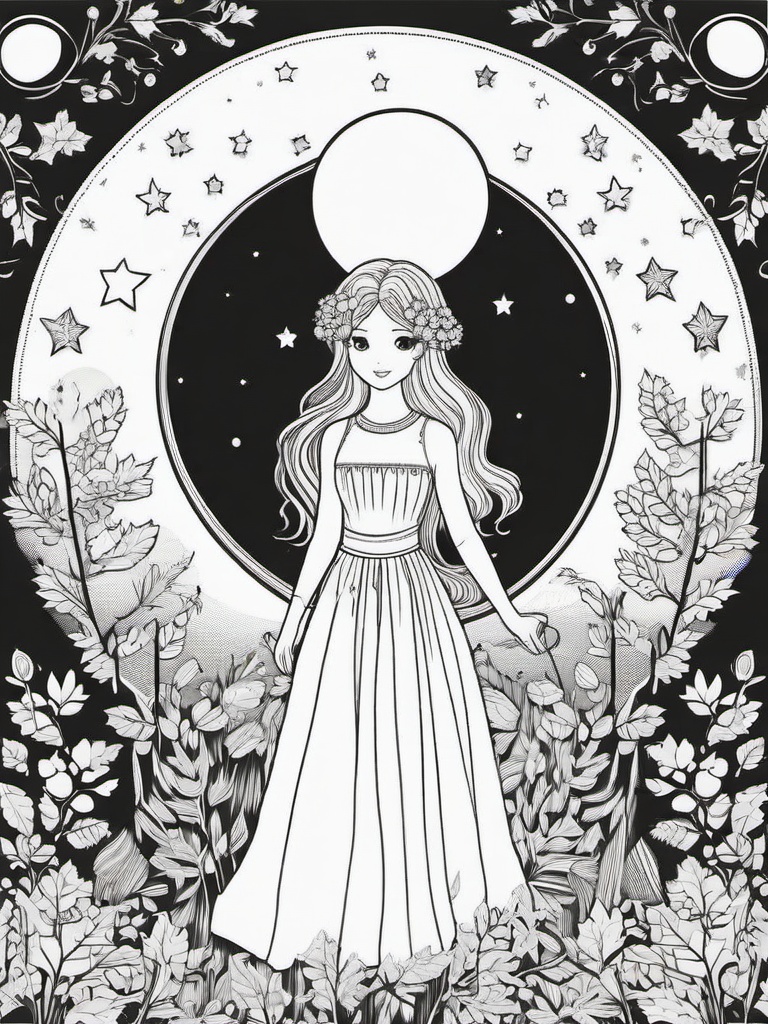 Harvest Moon Coloring Pages - Autumn Moon Celebrating the Season  minimal black outline printable sheet, coloring page