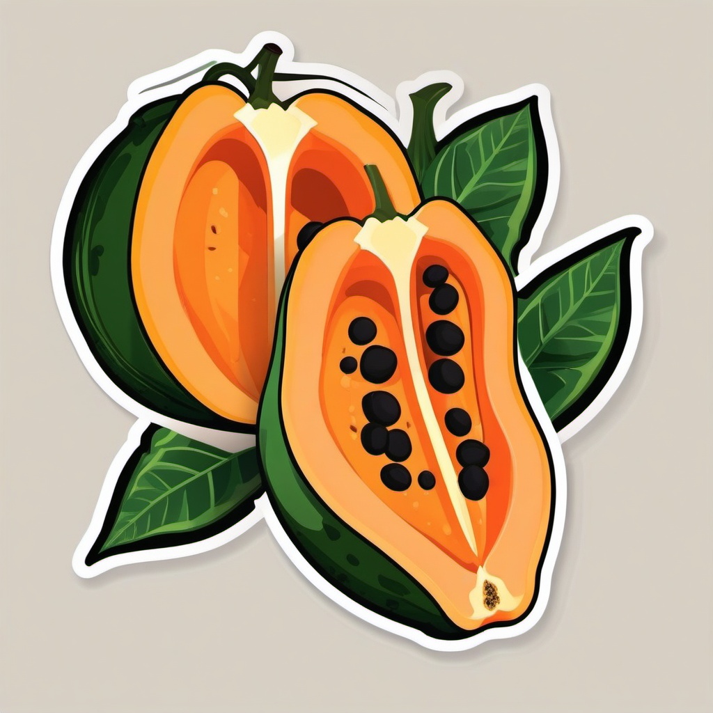 Papaya Sticker - Exotic and flavorful, a papaya-shaped delight to savor, , sticker vector art, minimalist design