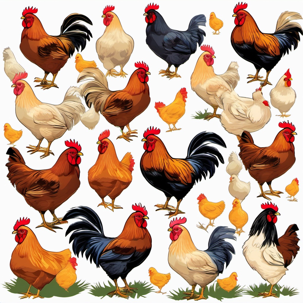 Chicken Clipart, Clucking hens and roosters on the farm. 