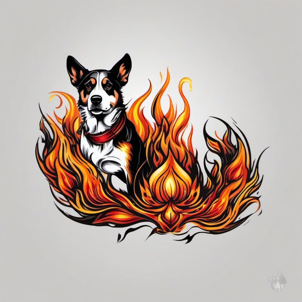 fire dog tattoo  simple color tattoo,white background