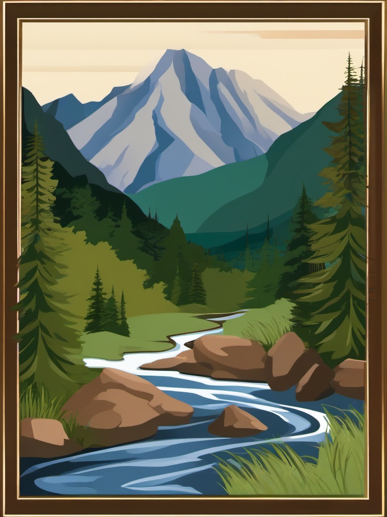 Mountain clipart - mountain with a river flowing nearby  