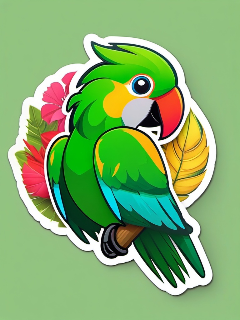 Colorful Parrot in Rainforest Emoji Sticker - Tropical beauty in lush greenery, , sticker vector art, minimalist design