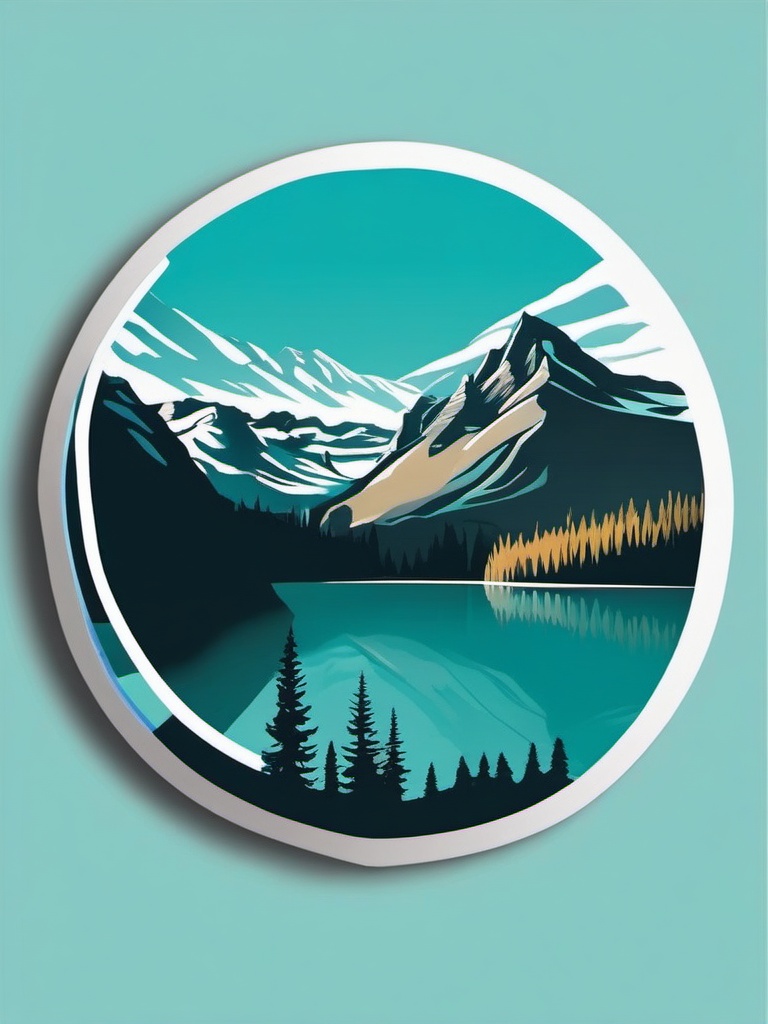 Banff Lakes sticker- Turquoise lakes surrounded by mountain vistas, , sticker vector art, minimalist design