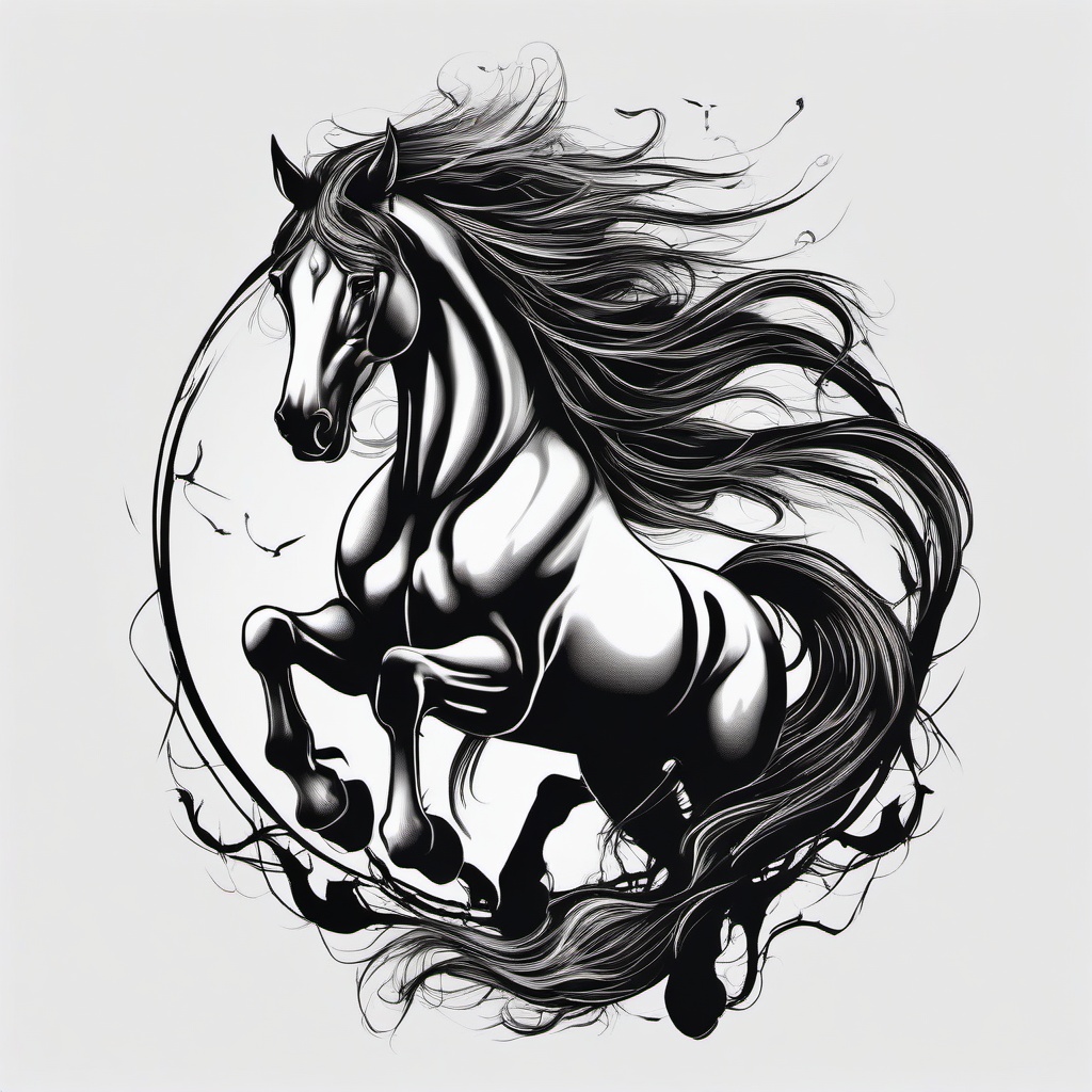 Demon Horse Tattoo - Explore the mystical and dark with a demon horse tattoo, featuring designs that capture the supernatural and eerie aspects of these mythical creatures.  simple tattoo,minimalist,white background