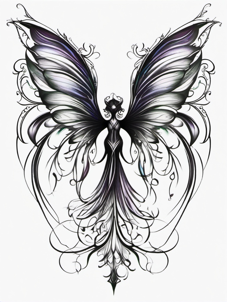 gothic fairy wings tattoo  simple color tattoo,white background