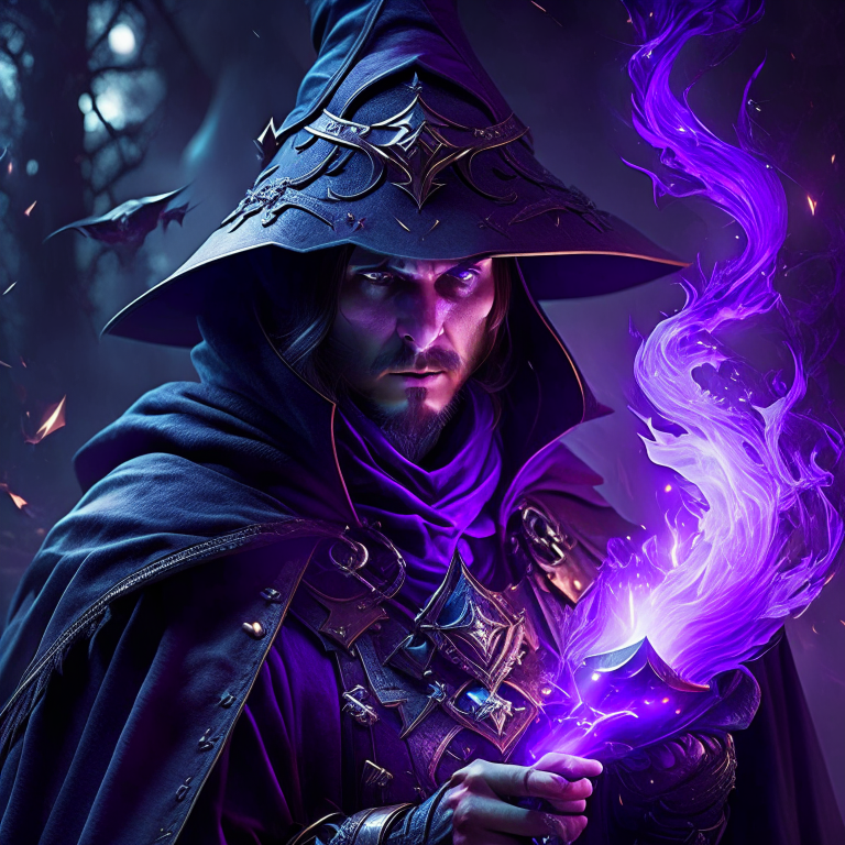 battle-hardened warlock wielding dark magic to cast devastating curses. 