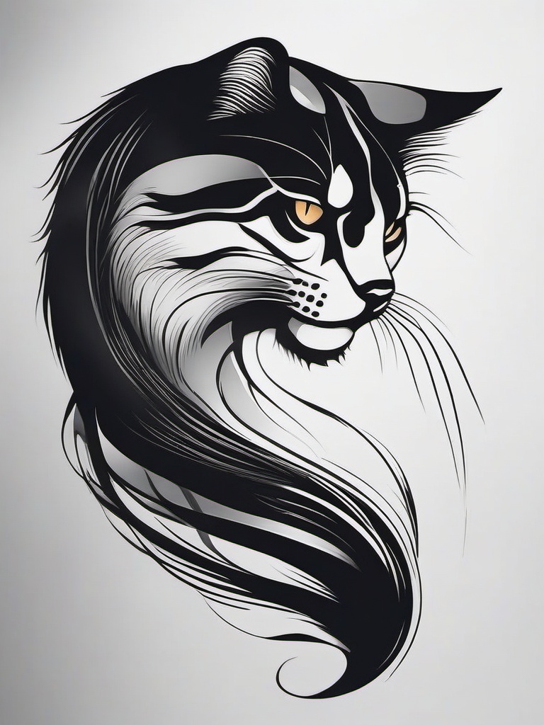 Big Cat Tattoo - Tattoo featuring a larger-than-life depiction of a cat.  minimal color tattoo, white background