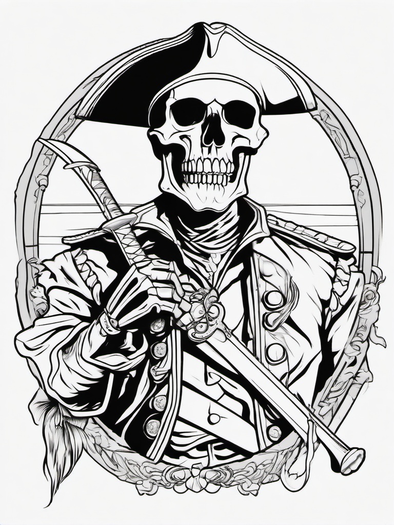 Skeleton Pirate Coloring Pages - Creepy Undead Swashbuckler  minimal black outline printable sheet, coloring page