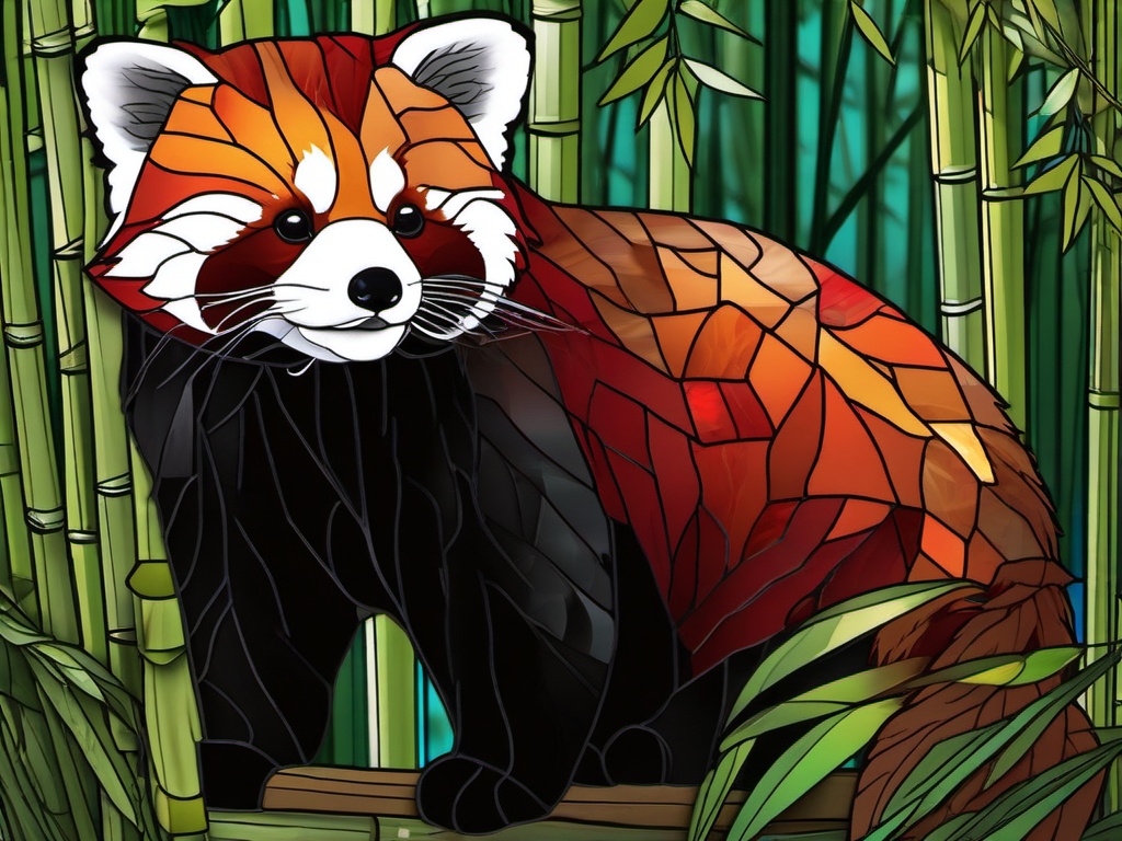 Stained Glass Red Panda - Red panda in bamboo forest  