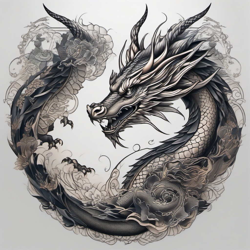 Dragon Full Body Tattoo - Comprehensive tattoo covering the entire body with dragon imagery.  simple color tattoo,minimalist,white background