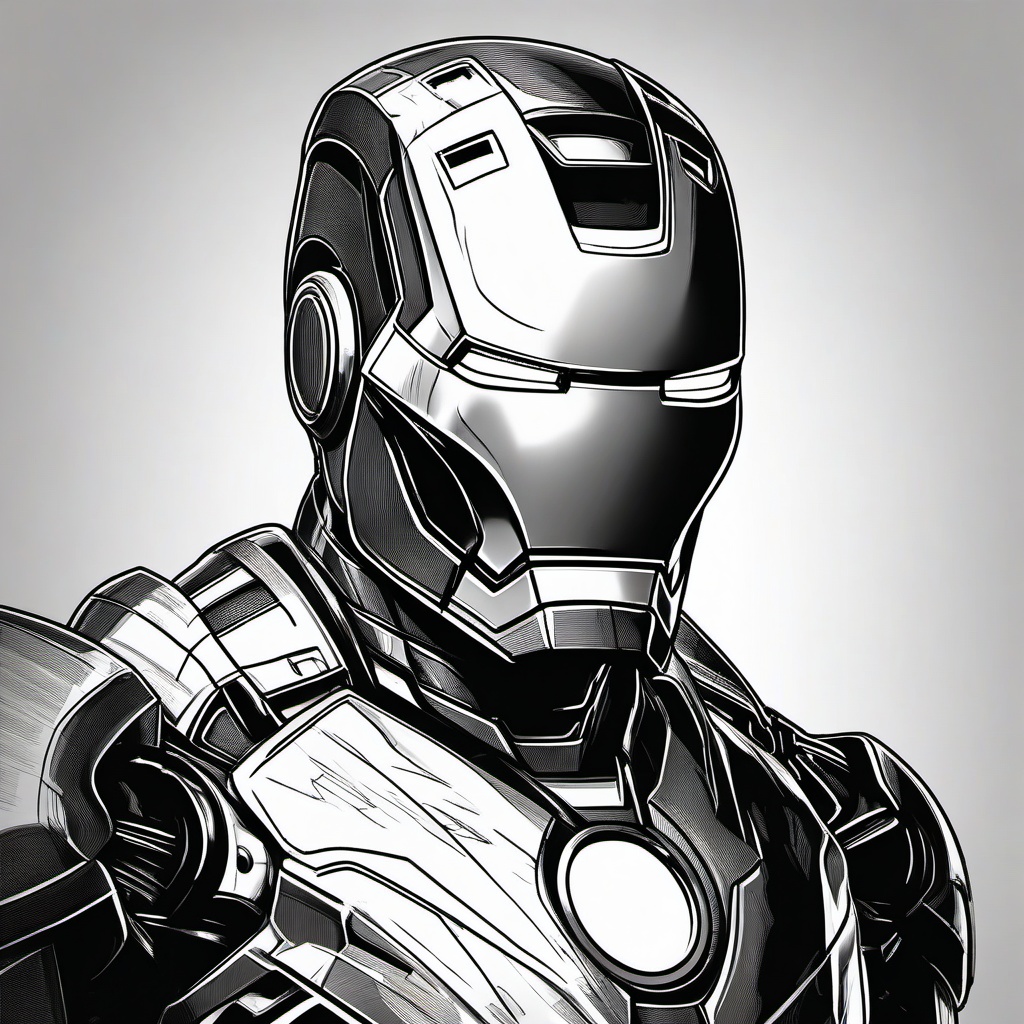 drawing of Iron Man's helmet  minimal rough sketch scribbles,doodles,black and white